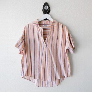 Madewell Oversized Courier Shirt Womens S Rainbow Stripe Button Back Top